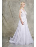 Plunging V Neck Beaded White Lace Tulle Illusion Back Wedding Dress